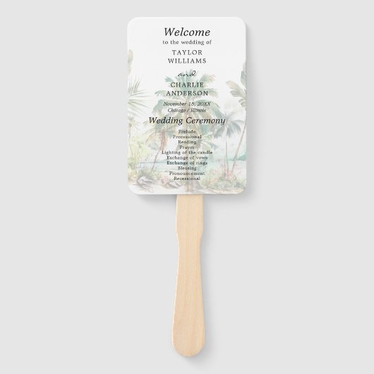 Tropisch strand bestemming bruiloft programma handwaaier (Voorkant)
