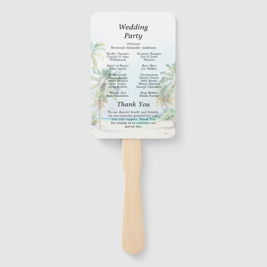 Tropisch strand bestemming bruiloft programma handwaaier (Achterkant)