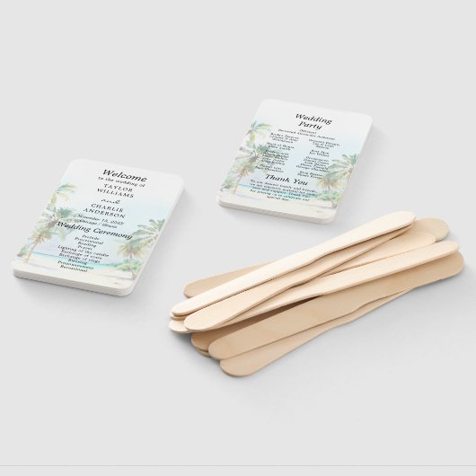 Tropisch strand bestemming bruiloft programma handwaaier (Niet-gemonteerd)