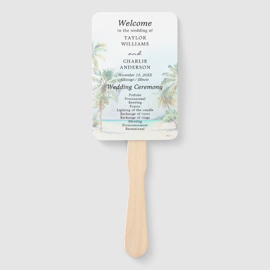 Tropisch strand bestemming bruiloft programma handwaaier (Voorkant)