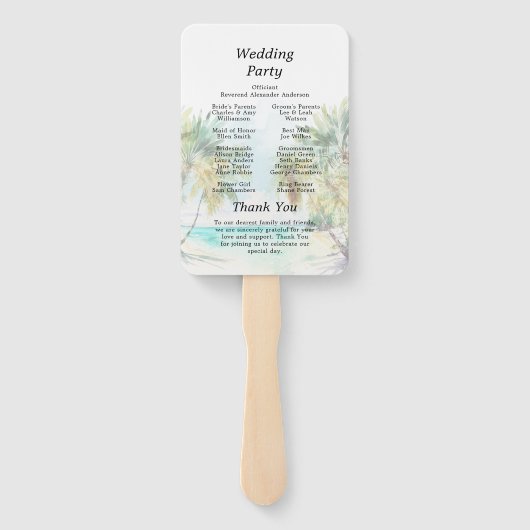 Tropisch strand bestemming bruiloft programma handwaaier (Achterkant)