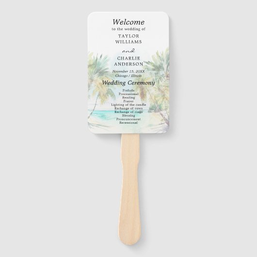 Tropisch strand bestemming bruiloft programma handwaaier (Voorkant)