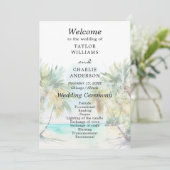 Tropisch strand bestemming bruiloft programma programmakaart (Staand voorkant)