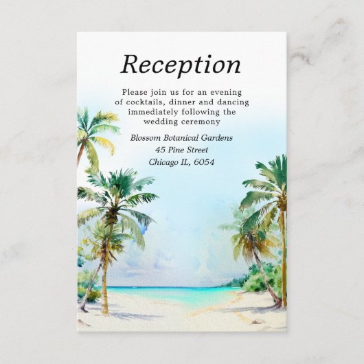 Tropisch strand Bestemming Bruiloft Receptie Informatiekaartje (Voorkant)