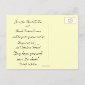 Tropisch strand Bewaar de datum Plumeria Aankondigingskaart (Achterkant)