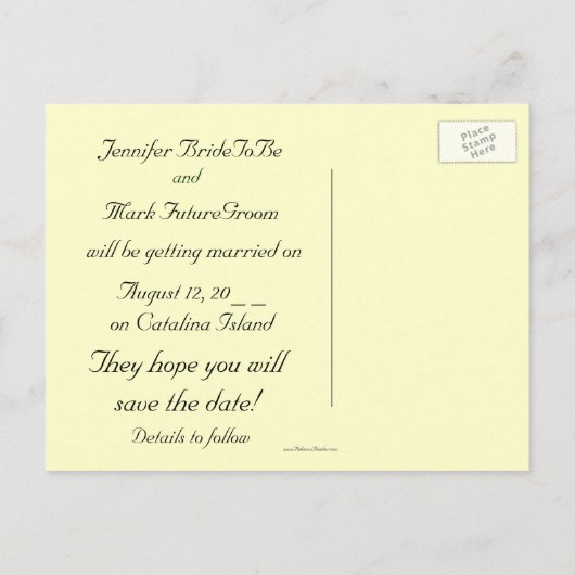 Tropisch strand Bewaar de datum Plumeria Aankondigingskaart (Achterkant)