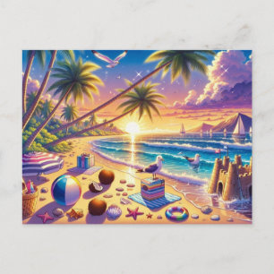 Tropisch strand bij Sunset Painting Briefkaart