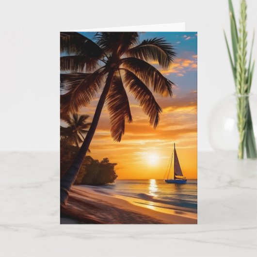 Tropisch strand bij Sunset Vaderdag Kaart (Voorkant)