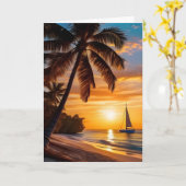 Tropisch strand bij Sunset Vaderdag Kaart (Gele Bloem)