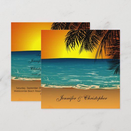 Tropisch strand bij zonsondergang bruiloft kaart (Voorkant / Achterkant)