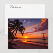 Tropisch strand bij zonsondergang Nieuw adres Aankondigingskaart (Voorkant / Achterkant)