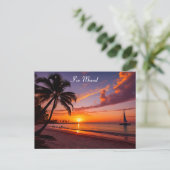 Tropisch strand bij zonsondergang Nieuw adres Aankondigingskaart (Staand voorkant)