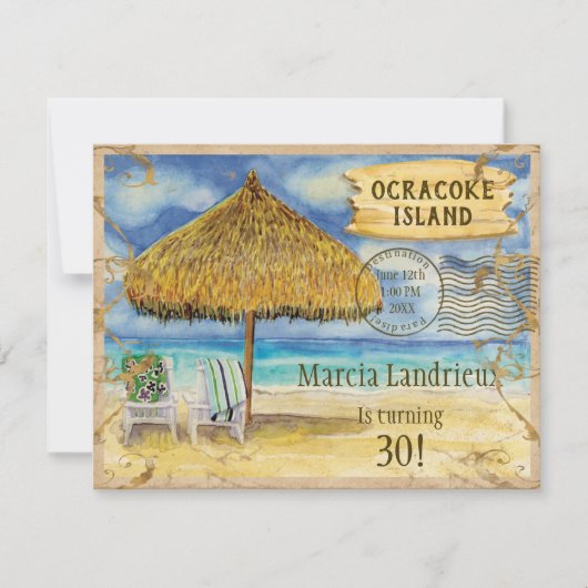 Tropisch strand Birthday Party Destination Paradis Kaart (Voorkant)