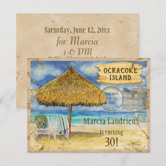 Tropisch strand Birthday Party Destination Paradis Kaart (Voorkant / Achterkant)