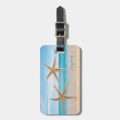 Tropisch strand, blauwe hemel, oceaanzand, Starfis Bagagelabel (Voorkant verticaal)