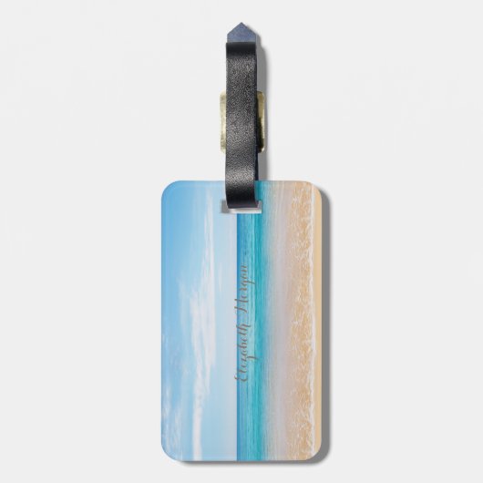 Tropisch strand, blauwe hemel, oceaanzand, Starfis Bagagelabel (Achterkant verticaal)