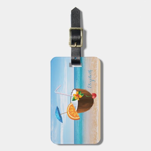 Tropisch strand, Blauwe hemel, Ocean Sand, Coconut Bagagelabel (Voorkant verticaal)