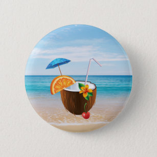 Tropisch strand, Blauwe hemel, Ocean Sand, Coconut Ronde Button 5,7 Cm