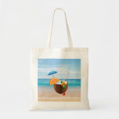 Tropisch strand, Blauwe hemel, Ocean Sand, Coconut Tote Bag (Voorkant)