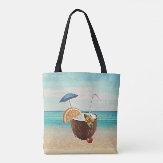 Tropisch strand, Blauwe hemel, Ocean Sand, Coconut Tote Bag (Achterkant)