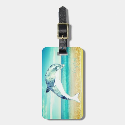 Tropisch strand, blauwe hemel, Ocean Sand, Dolphin Bagagelabel (Voorkant verticaal)