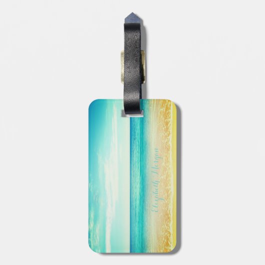 Tropisch strand, blauwe hemel, Ocean Sand, Dolphin Bagagelabel (Achterkant verticaal)