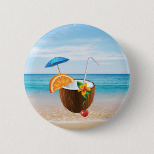 Tropisch Strand,Blauwe Lucht,Oceaan Zand,Coco Cock Ronde Button 5,7 Cm