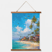 Tropisch strand blauwe lucht palm kust kunst