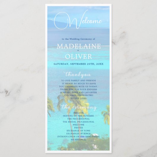 Tropisch strand Blauwe zomer bruiloft Programmakaart (Voorkant)
