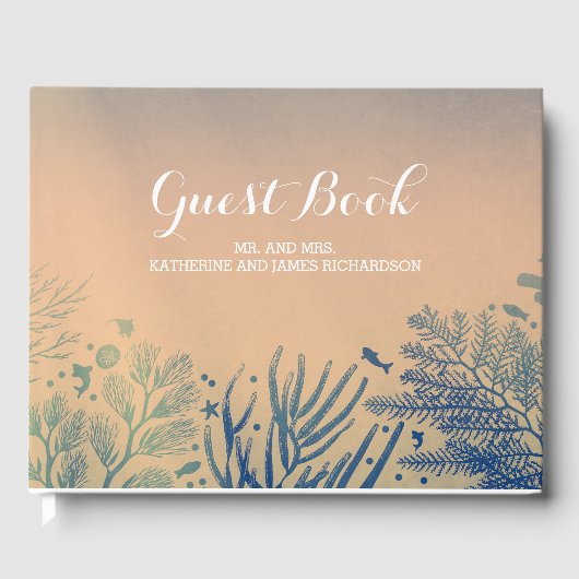 Tropisch strand Blauwgroen bruiloft onder water Gastenboek (Voorkant)