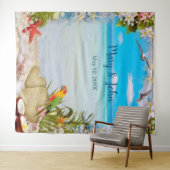 Tropisch strand bloemen bruiloft foto achtergrond wandkleed (In Situ (horizontaal))