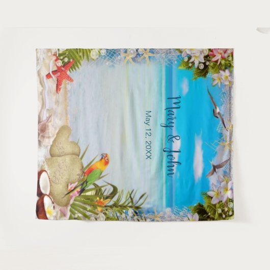 Tropisch strand bloemen bruiloft foto achtergrond wandkleed (Voorkant (horizontaal))