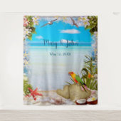 Tropisch strand bloemen bruiloft foto achtergrond wandkleed (Voorkant)