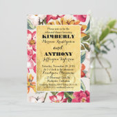 tropisch strand bloemen gouden lijst repetitief di kaart (Staand voorkant)