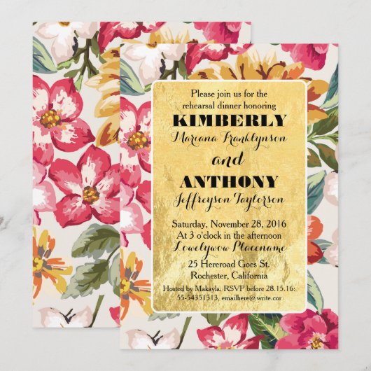 tropisch strand bloemen gouden lijst repetitief di kaart (Voorkant / Achterkant)