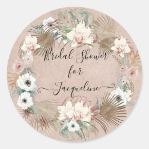 Tropisch strand Bloemen groen Foliage Bridal Ronde Sticker