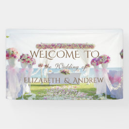 Tropisch Strand, Bloemen, Oceaan Huwelijksbanner Spandoek