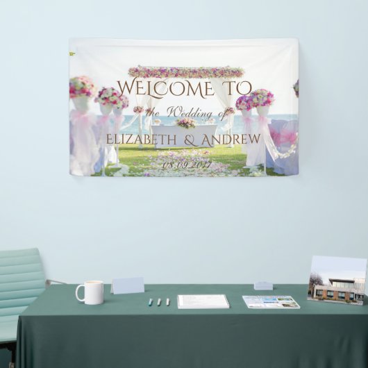 Tropisch strand, bloemen, Ocean Wedding Banner (Beurs)