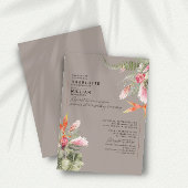 Tropisch strand Bloemen Taupe Bruiloft Gouden foli Folie Uitnodiging