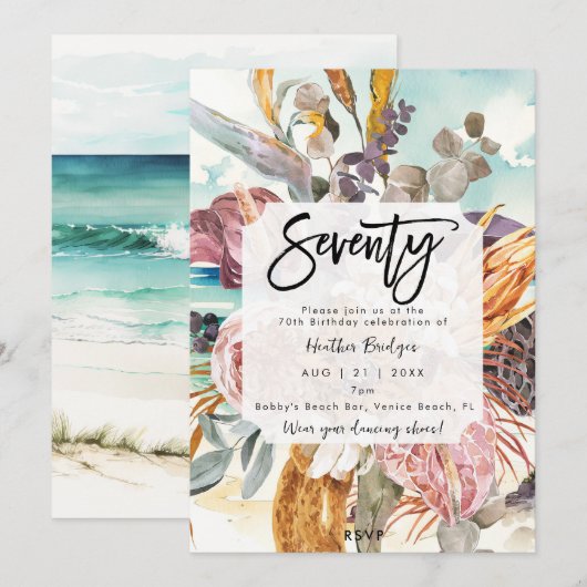 Tropisch strand bloemenfeest 70e verjaardag kaart (Voorkant / Achterkant)