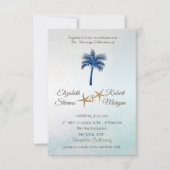 Tropisch strand Blue Glitter Palm Weddenschap Kaart (Voorkant)