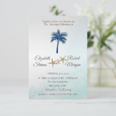 Tropisch strand Blue Glitter Palm Weddenschap Kaart (Staand voorkant)