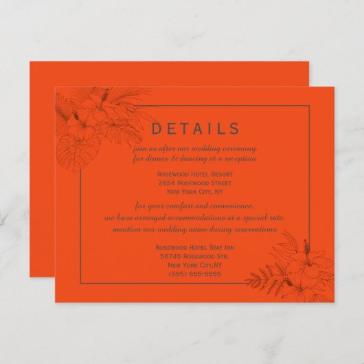 Tropisch Strand Boho Zomer Bruiloft Details Informatiekaartje (Voorkant / Achterkant)