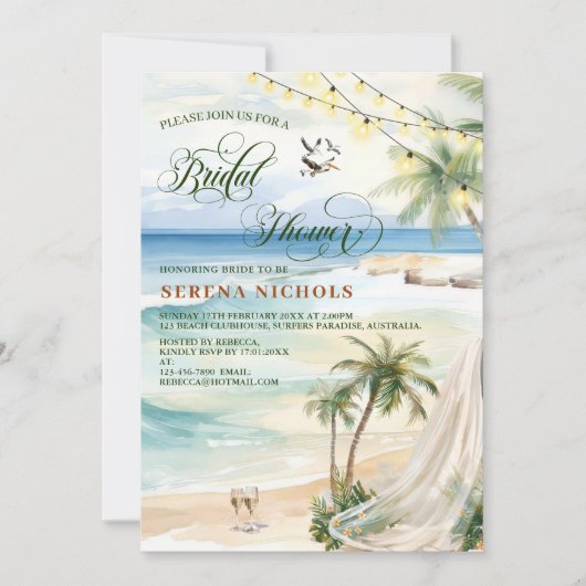 Tropisch strand bruids bruiloft douche hen feest kaart (Voorkant)