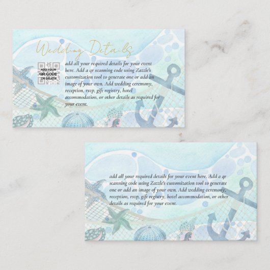 Tropisch strand bruiloft aan de kust visitekaartje (Voorkant / Achterkant)