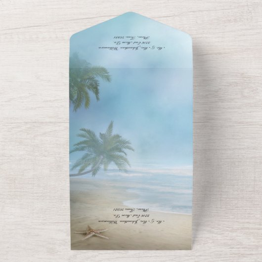 Tropisch strand bruiloft all in one uitnodiging (Buitenkant)