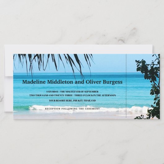 Tropisch strand bruiloft bij instapkaart bestemmin (Achterkant)
