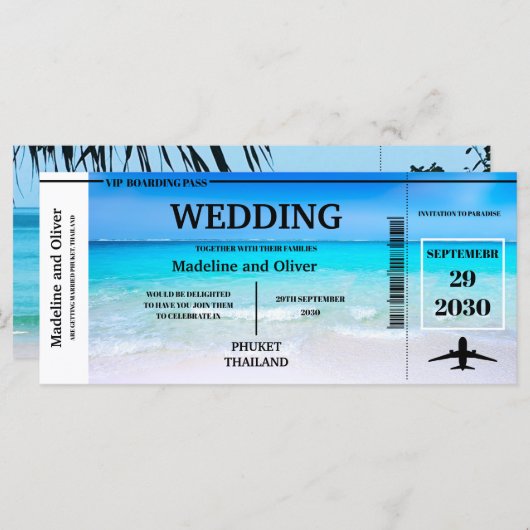 Tropisch strand bruiloft bij instapkaart bestemmin (Voorkant / Achterkant)