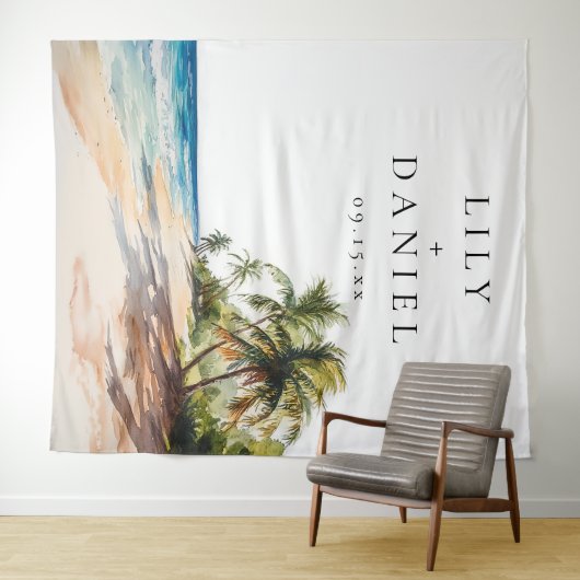 Tropisch strand bruiloft foto achtergrond wandkleed (In Situ (horizontaal))