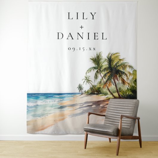 Tropisch strand bruiloft foto achtergrond wandkleed (In situ)